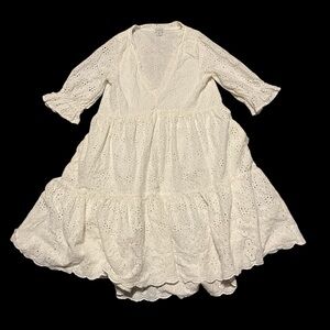 The Sundance Jasmine Midi Cotton Dress in White with Eyelet Floral design Small